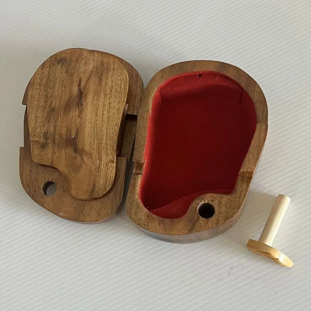 Handcrafted Wooden Floral Puzzle Box with Carved Rose and Red Velvet Lining